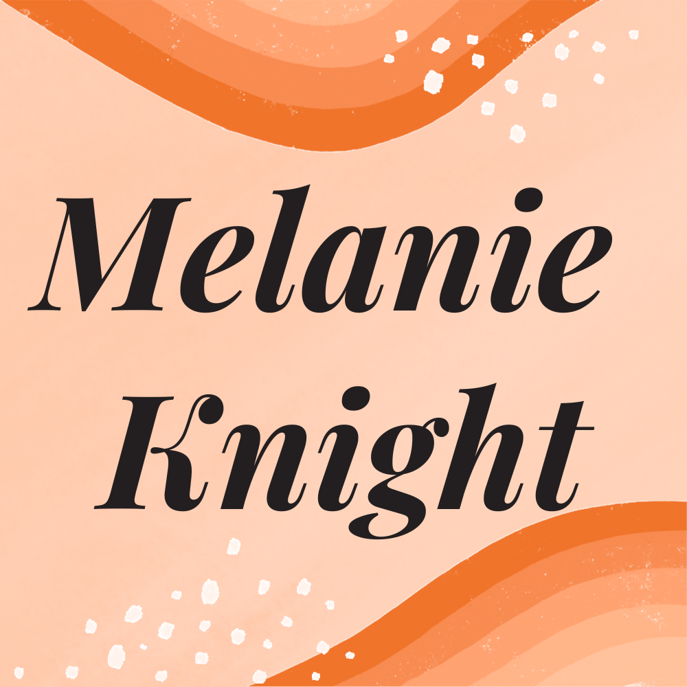 Logo. Black letters reading 'Melanie Knight', on an orange background.
