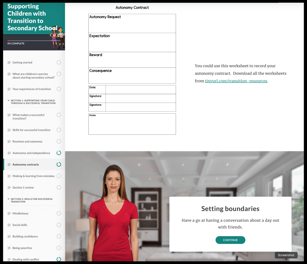 Screenshot showing a worksheet and introduction to a scenario.